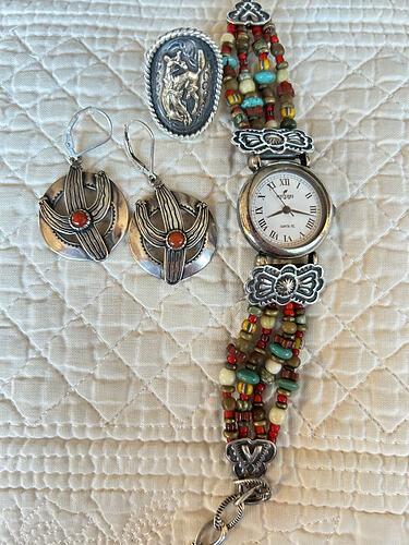 peyote bird watch and earrings