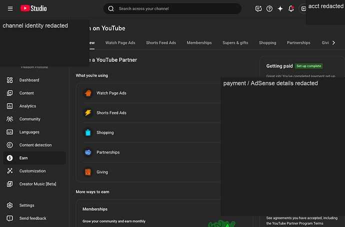 YouTube Studio monetization proof
