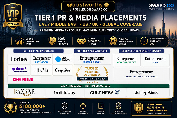 Tier 1 PR & Media Placements On Forbes Entrepreneur USA Today Yahoo Gulf News Khaleej Times & More UAE Middle East US & UK Coverage