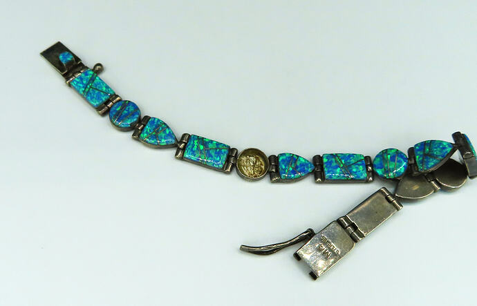 opal inlay geometric bezel hinged bracelet 2