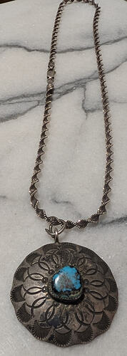 Sterling Silver Turquoise Concho Pendant Necklace-1