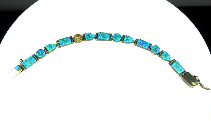 opal inlay geometric bezel hinged bracelet front