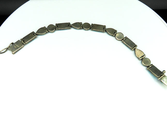 opal inlay geometric bezel hinged bracelet backside