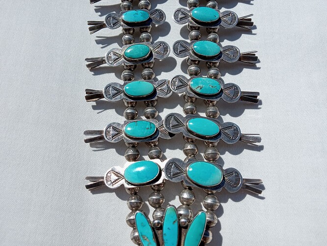 antique 1930s 1940s natural turquoise box bow squash blossom necklace 3