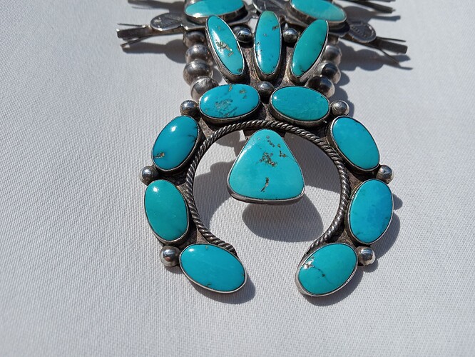 antique 1930s 1940s natural turquoise box bow squash blossom necklace 2