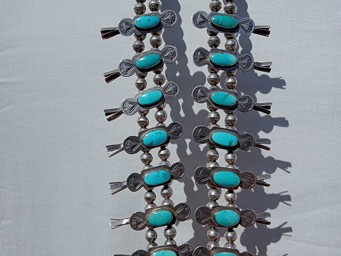 antique 1930s 1940s natural turquoise box bow squash blossom necklace 5a