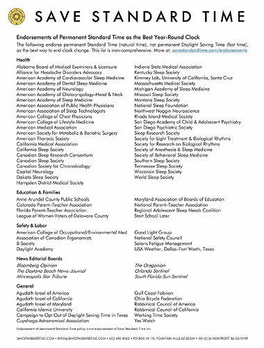 Endorsements of Permanent Standard Time