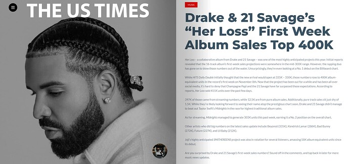 Drake & 21 Savage’s “Her Loss” First Week Album Sales Top 400K – The US Times