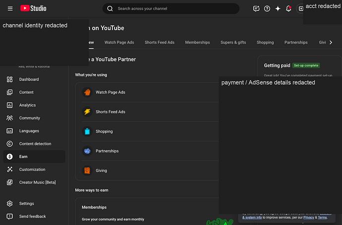 YouTube Studio monetization proof
