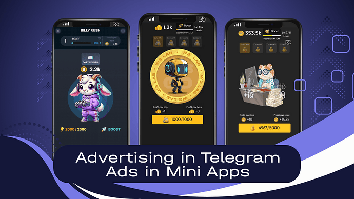 Ads in Tele gram Mini A pps for crypto projects